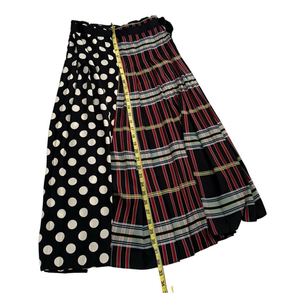 Zara Multicolored Patterned Midi Skirt Pleated Sz XS Wrap Belted Polka Dot Plaid - Picture 4 of 7